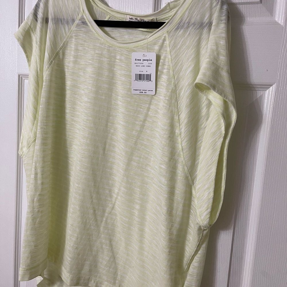 NWT. Free People Neon Line Combo T-Shirt Green.